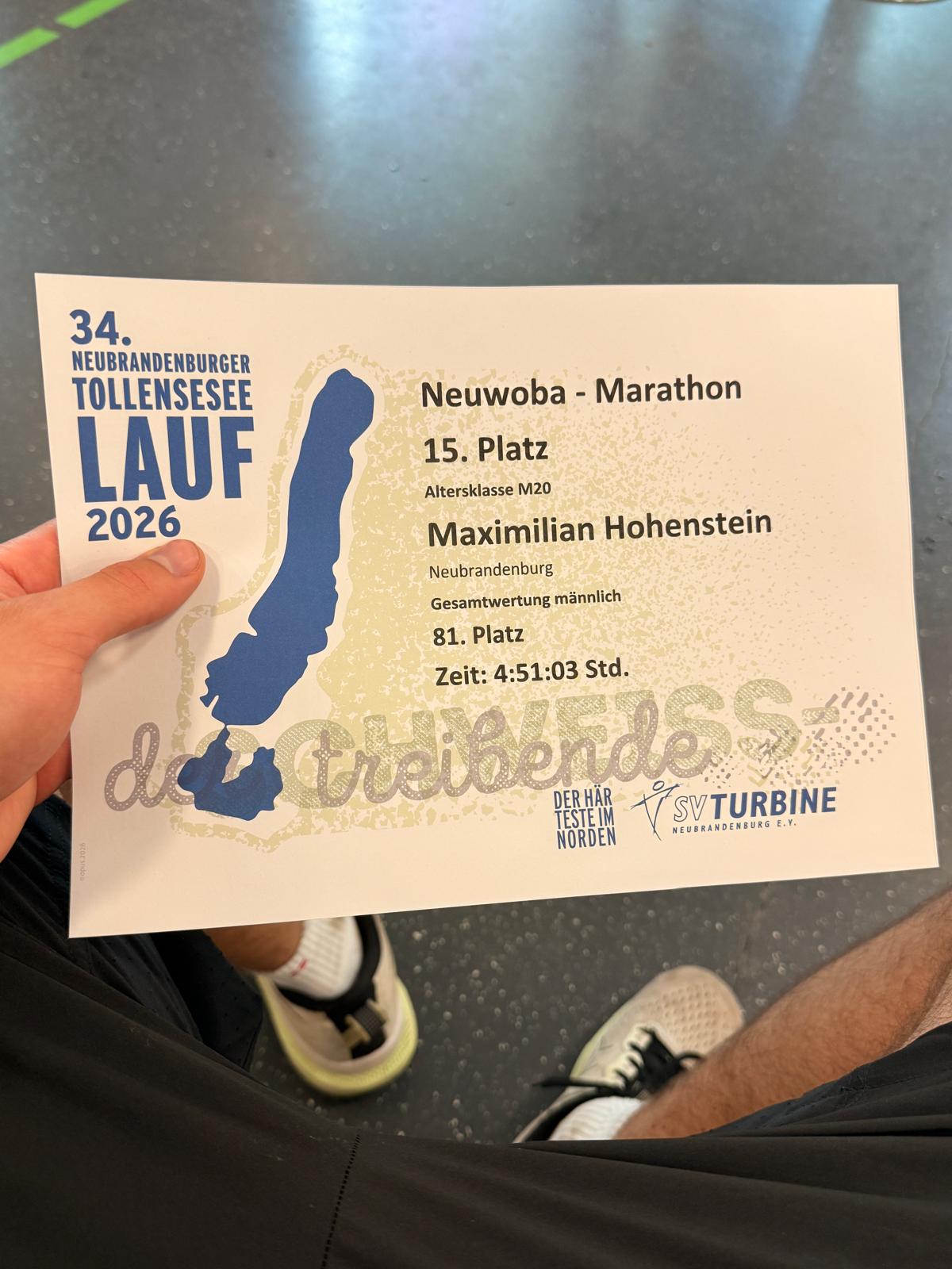 Marathon-Urkunde: 42,2 Kilometer in 4:51 Stunden